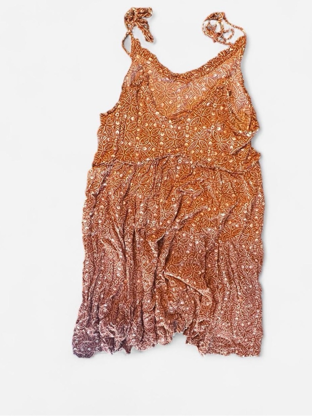 Patrons of Peace Rust Boho Floral Ruffle Mini Dress Tie Straps- Size Small - Picture 5 of 6